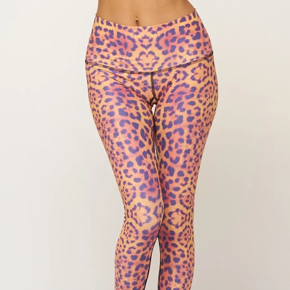 Teeki Purple Orange Leopard Print Yoga Leggings S Y2K Indie Sleaze 2010s Gym
